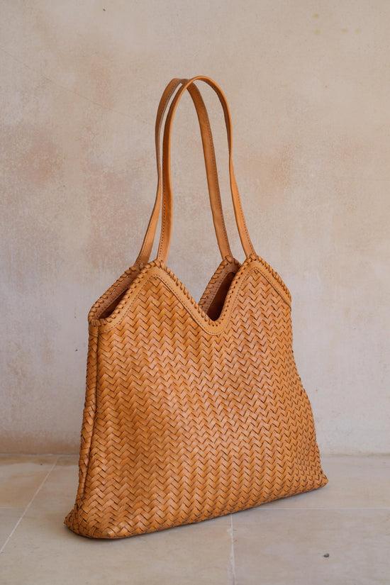 pink haley Carmen Handwoven Leather Tote