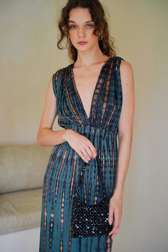 Pink Haley Clara Maxi Slip Dress In Deep Sea Blue