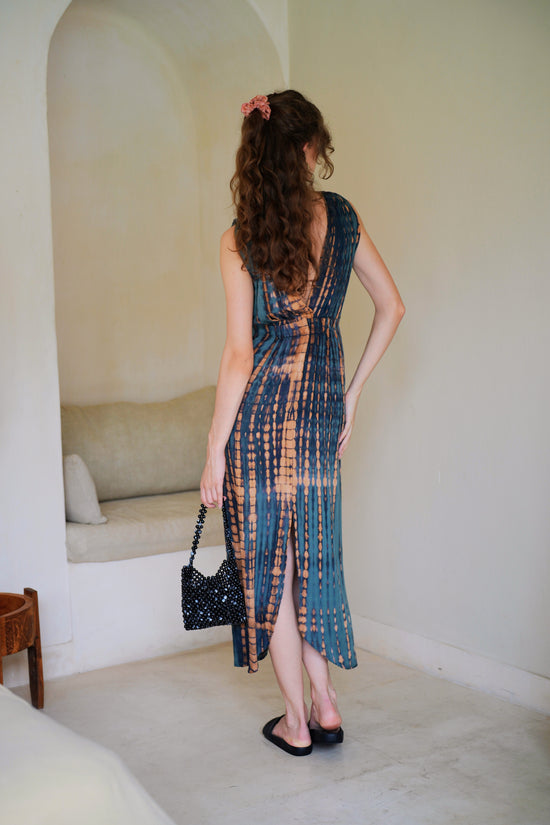 Pink Haley Clara Maxi Slip Dress In Deep Sea Blue