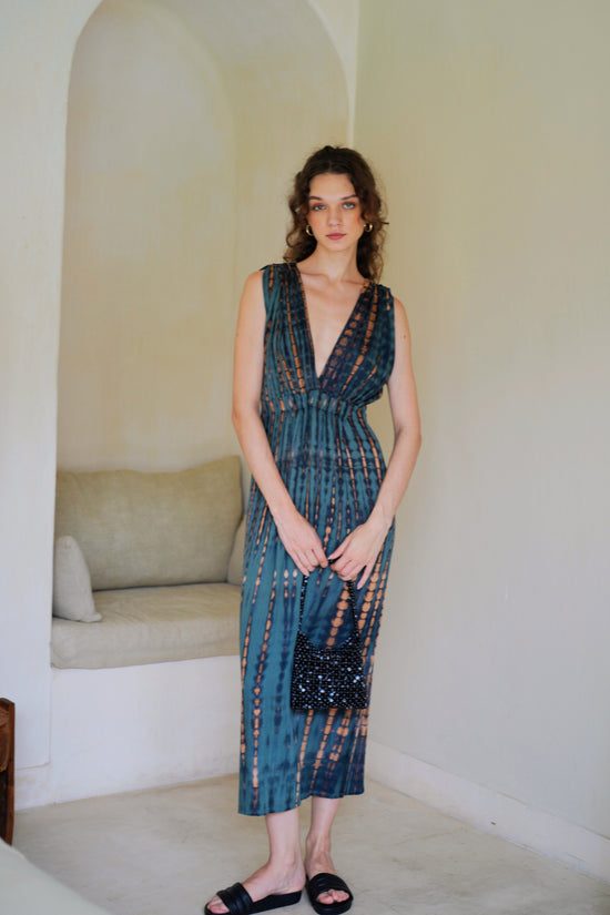 Pink Haley Clara Maxi Slip Dress In Deep Sea Blue