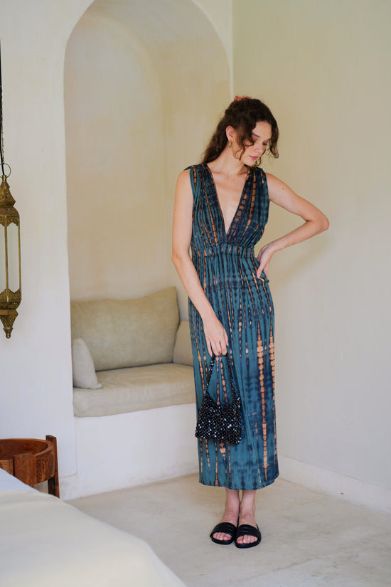 pink haley Clara Maxi Slip Dress in Deep Sea Blue pink haley Clara Maxi Slip Dress in Deep Sea Blue