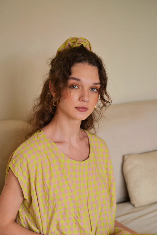 Pink Haley Crinkle Gingham Hair Scrunchie Set