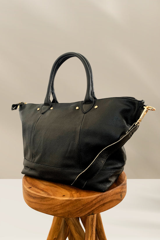 Pink Haley Ellie Handmade Leather Tote In Black