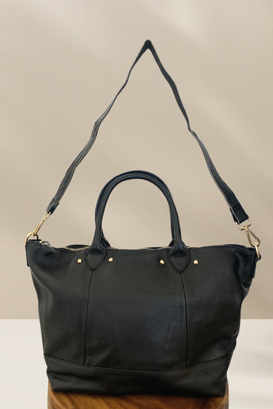 Pink Haley Ellie Handmade Leather Tote In Black