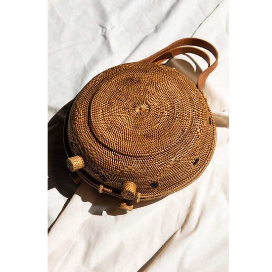 Pink Haley Emma Oversized Rattan Round Satchel