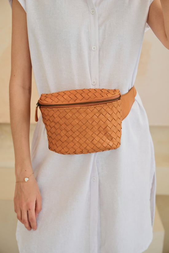 Pink Haley Francesca Handwoven Leather Belt Bag