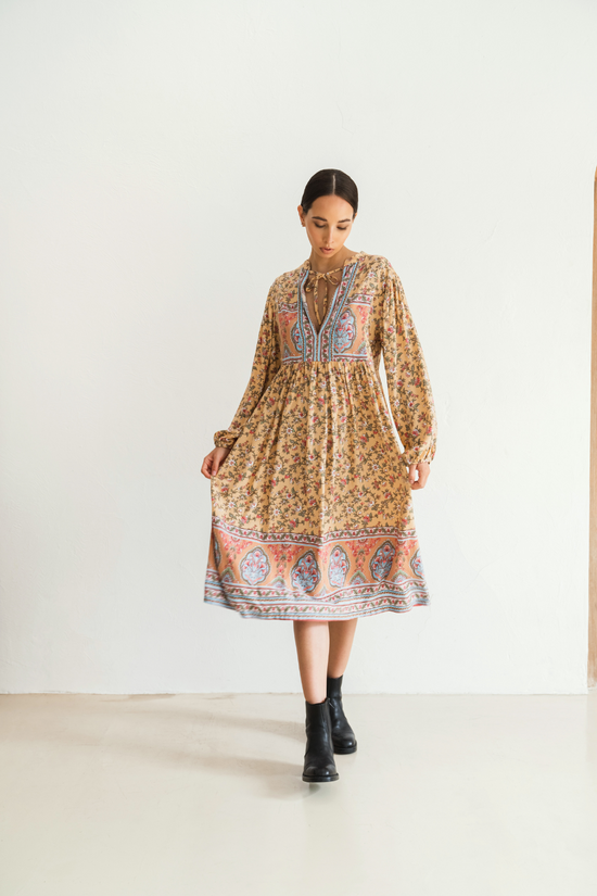 pink haley Gianna Midi dress in Yellow