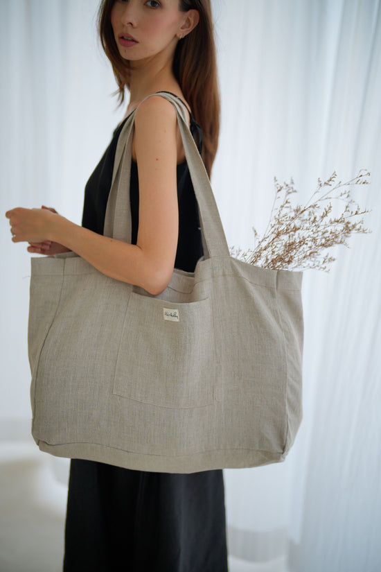 Pink Haley Handmade Linen Oversized Shopping Tote