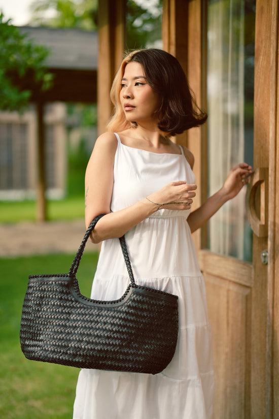 Pink Haley Jolene Handwoven Leather Tote In Black