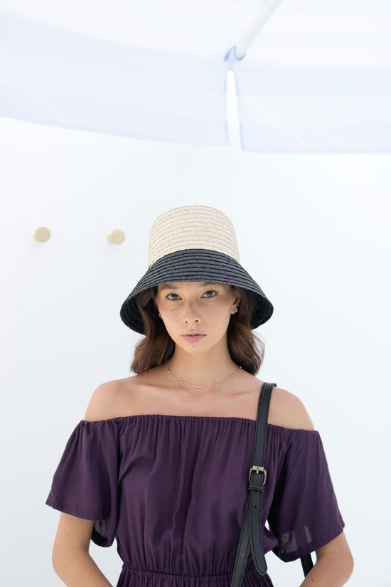 Pink Haley June Bucket Straw Hat In Black Trim