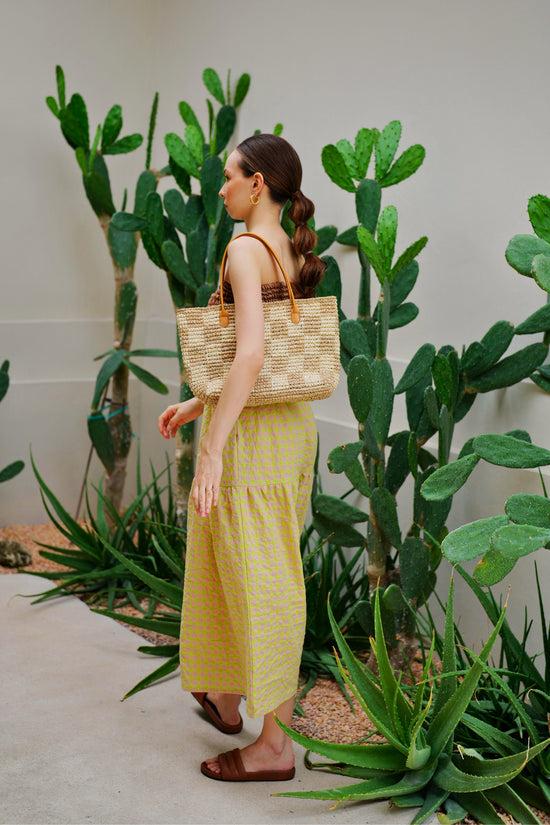 Pink Haley Lindsey Checker Raffia Tote