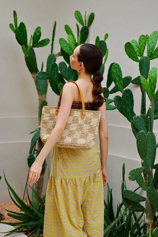 Pink Haley Lindsey Checker Raffia Tote