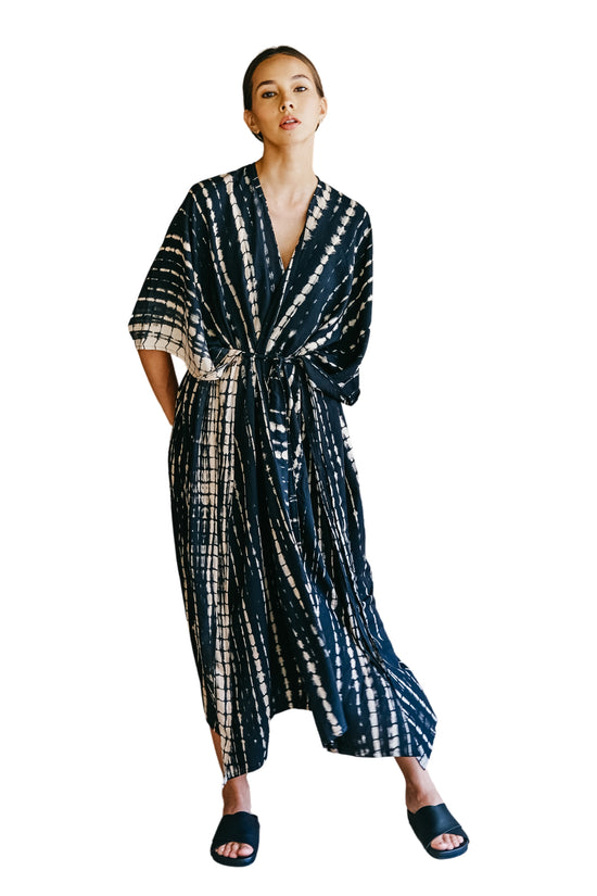 Pink Haley Lindy Hand Dyed Kimono In Black