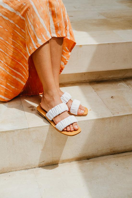 Pink Haley Loretta Linen And Leather Slide Sandals