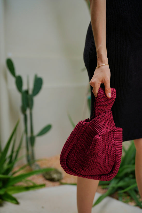 Pink Haley Mackenzie Knit Clutch In Maroon