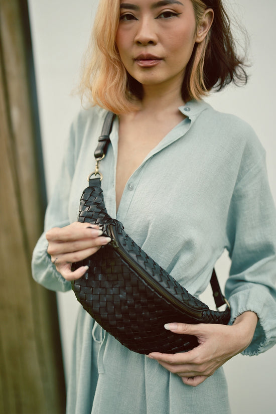 pink haley Makayla Handwoven Leather Fanny Pack