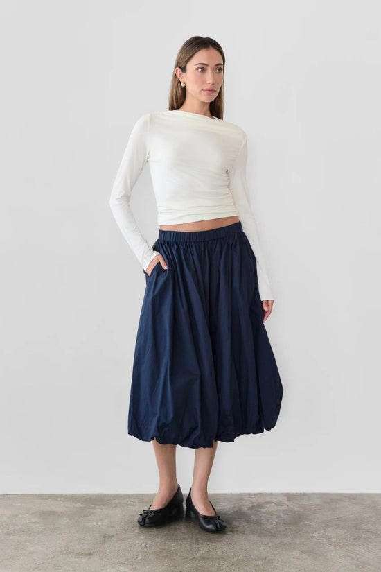 pink haley Marie Midi Bubble Skirt in Navy Blue