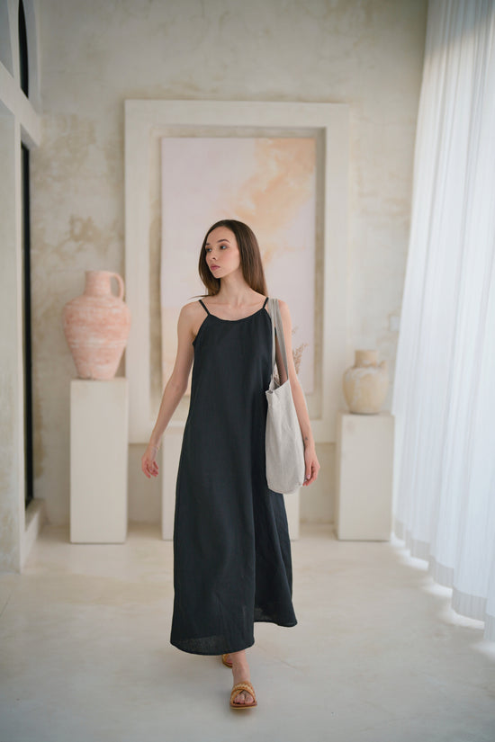 Pink Haley Maya Linen Dress In Black