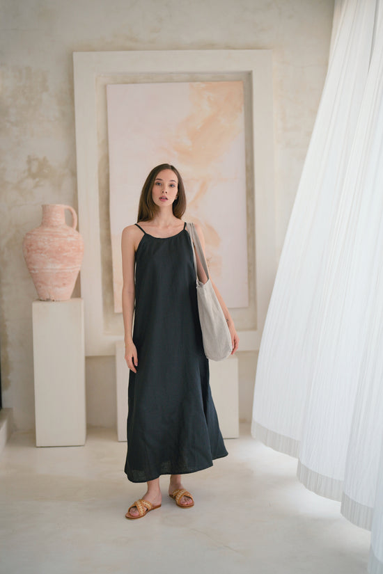 Pink Haley Maya Linen Dress In Black