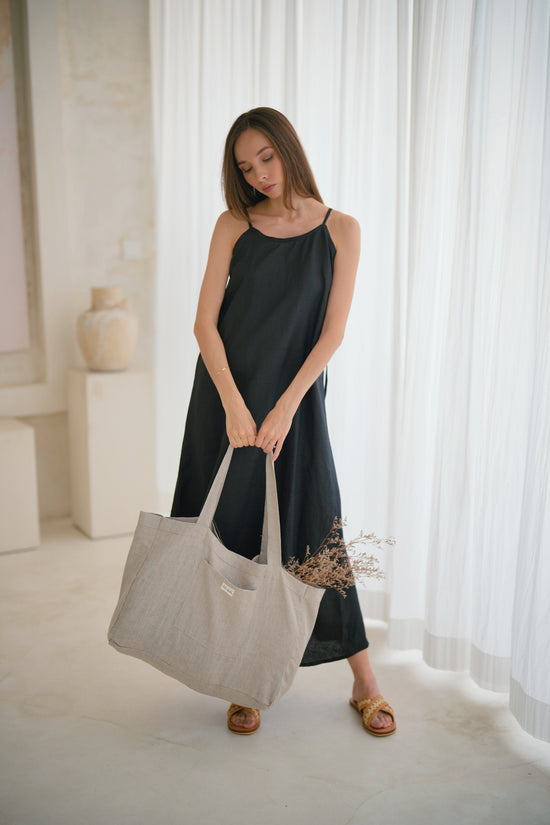 Pink Haley Maya Linen Dress In Black
