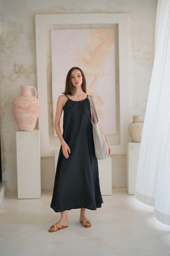 pink haley Maya Linen Dress in Black
