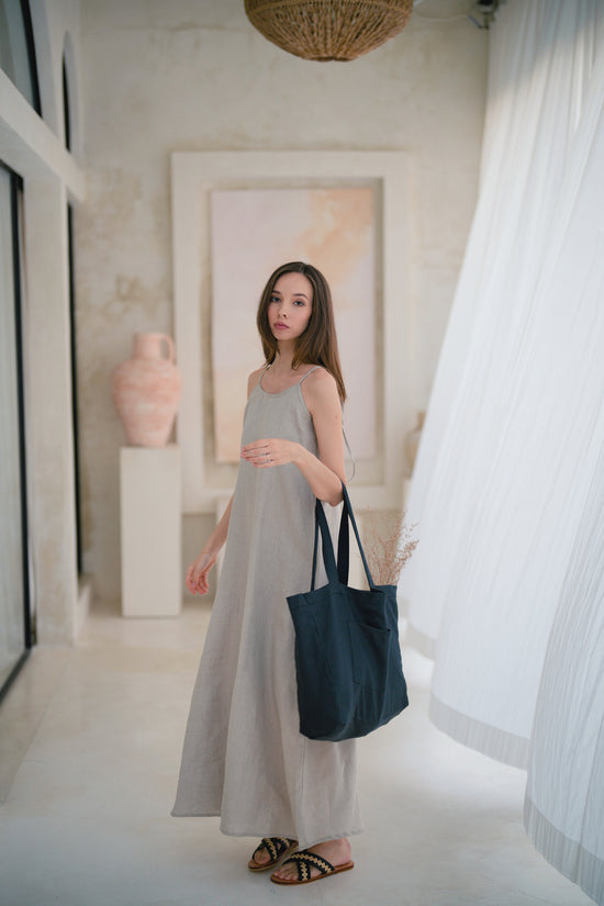 pink haley Maya Linen Dress in Natural