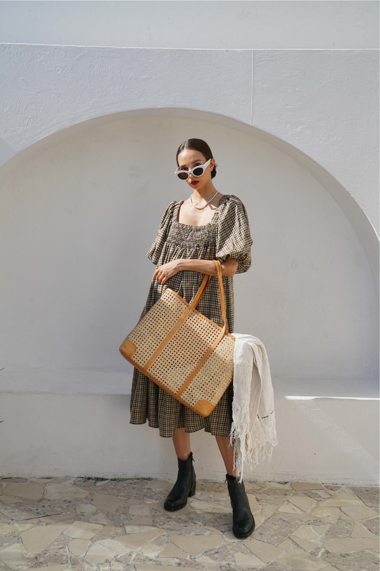 Pink Haley Mia Woven And Leather Tote - Large