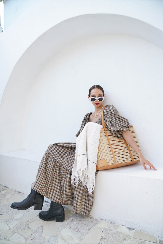 Pink Haley Mia Woven And Leather Tote - Large