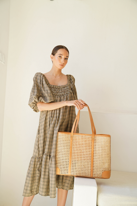 pink haley Mia Woven and Leather Tote - Large