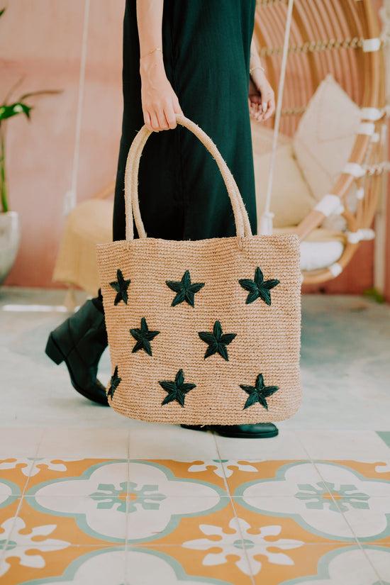 Pink Haley Morgan Stars Pattern Raffia Tote