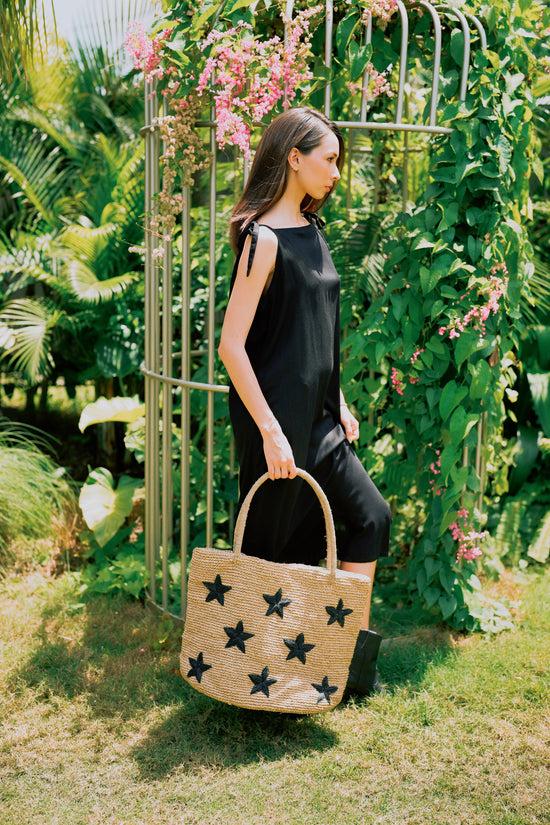 Pink Haley Morgan Stars Pattern Raffia Tote