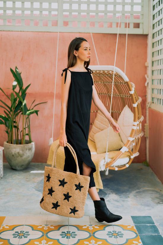 pink haley Morgan Stars Pattern Raffia Tote