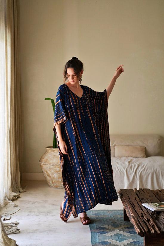 Pink Haley Natalie Kaftan Dress In Ocean Blue