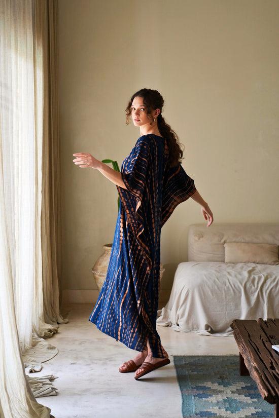 Pink Haley Natalie Kaftan Dress In Ocean Blue