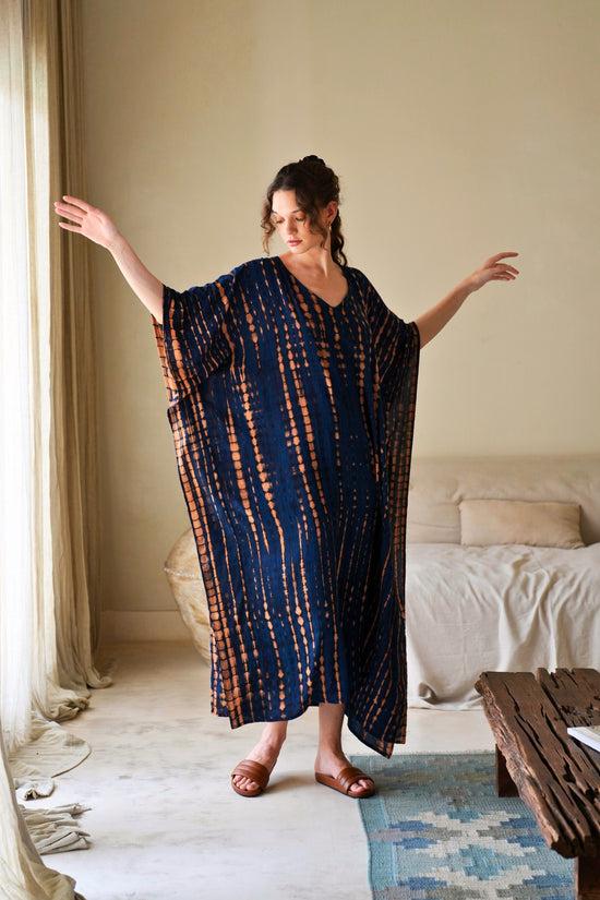 Pink Haley Natalie Kaftan Dress In Ocean Blue