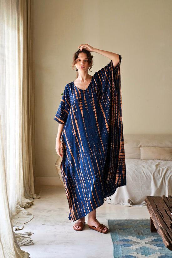 pink haley Natalie Kaftan Dress in Ocean Blue