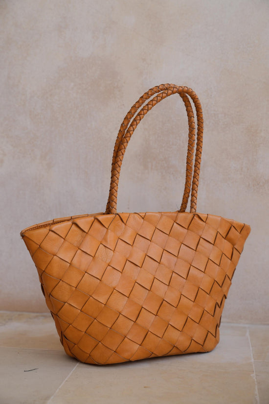 pink haley Oaklee Handwoven Leather Tote