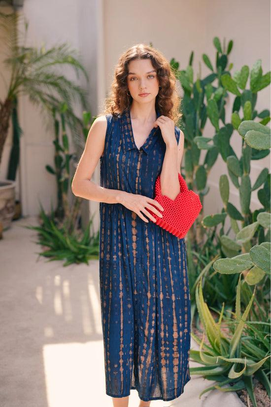 pink haley Tina Midi Dress in Ocean Blue