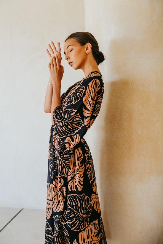 Pink Haley Tropical Palm Leaf Kimono In Black