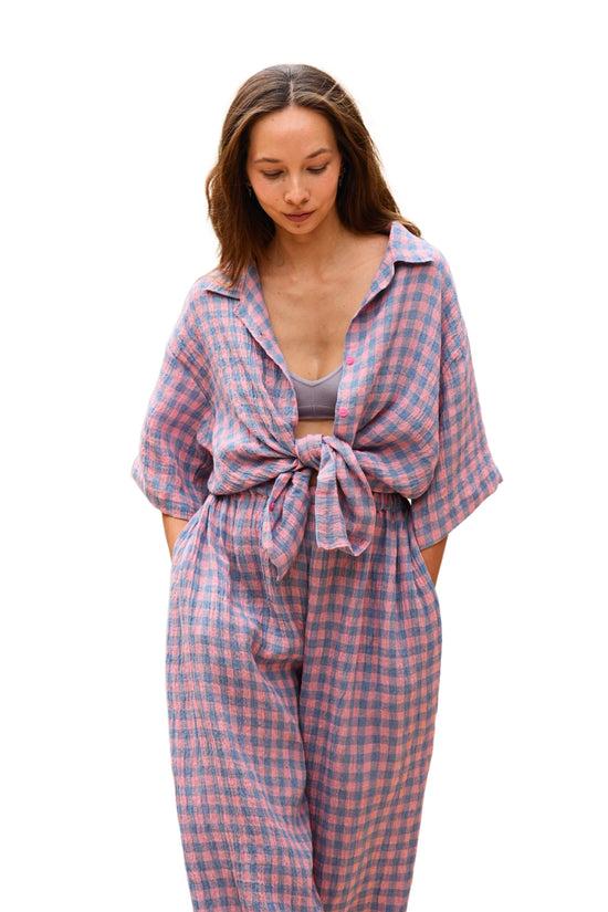 Pink Haley Vanessa Linen Gingham Shirt In Lavender