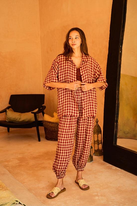 Pink Haley Vanessa Linen Gingham Shirt In Red