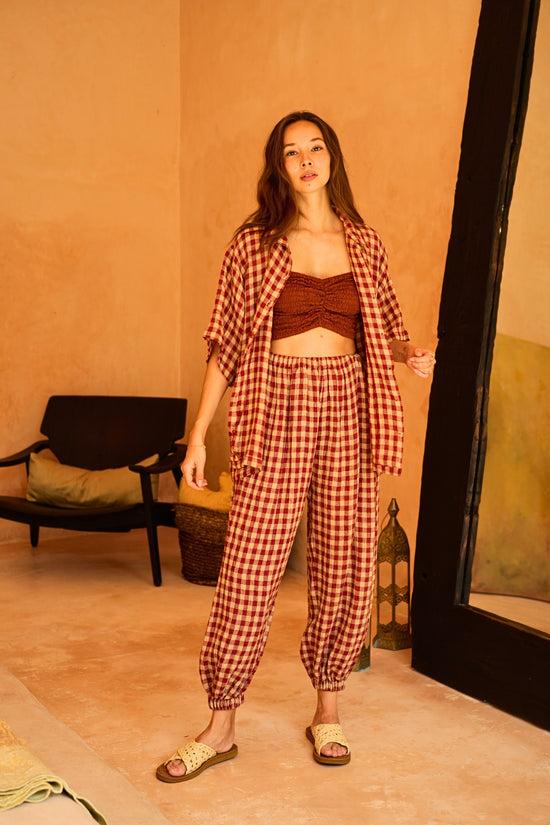 Pink Haley Vanessa Linen Gingham Shirt In Red