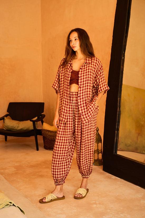 Pink Haley Vanessa Linen Gingham Shirt In Red