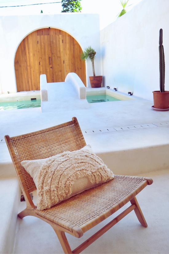 pink haley Rainbow Hand-loomed Organic Cotton Lumbar Cover in Cream