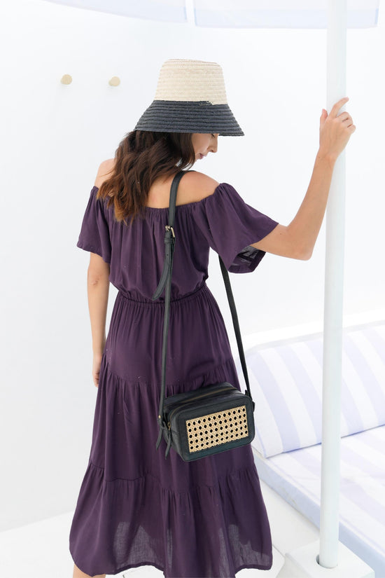 pink haley Scarlett Leather and Cane Crossbody Bag in Black