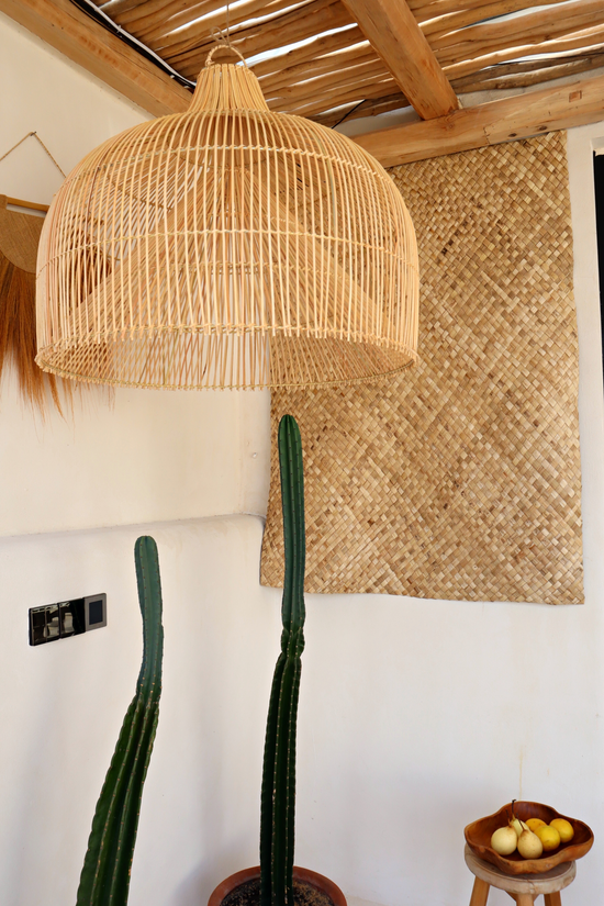 Pink Haley Sienna X-Large Dome Shape Rattan Pendant Light Fitting