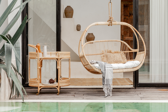 Pink Haley The Glendora Rattan Bar Cart With Wheels (Los Angeles/Local Delivery Only)