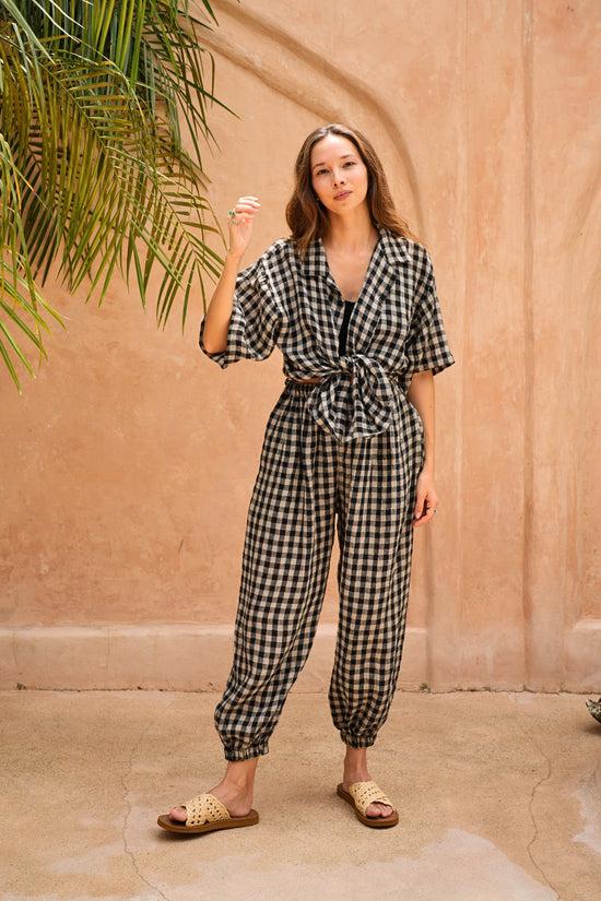 Pink Haley Vanessa Linen Gingham Balloon Pants In Black
