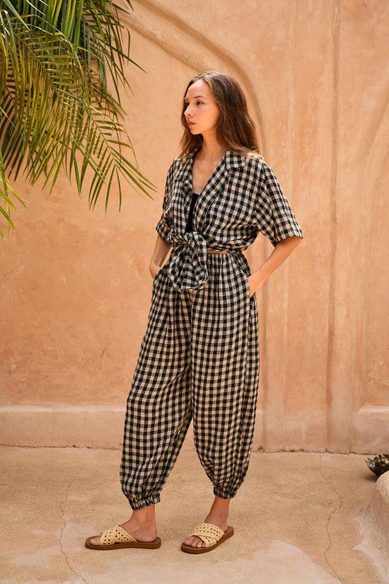 Pink Haley Vanessa Linen Gingham Balloon Pants In Black