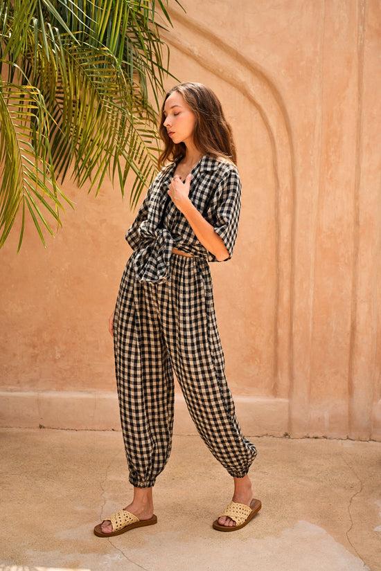 Pink Haley Vanessa Linen Gingham Balloon Pants In Black